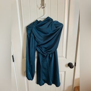 Boutique Blue Formal One Shoulder Long Sleeve Mini Dress